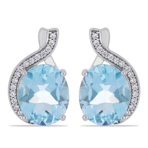 BUY NATURAL SKY BLUE TOPAZ GEMSTONE BIG STONE EARRINGS IN 925 SILVER